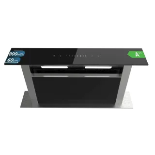 Cecotec Bolero Flux ET 608000 Glass Black A++ Campana Extractora de Encimera de 60cm - 210W - Succion 800m3/h - Luz LED - Incluye Accesorios - Acero Inoxidable - Filtros de Carbono Incluidos