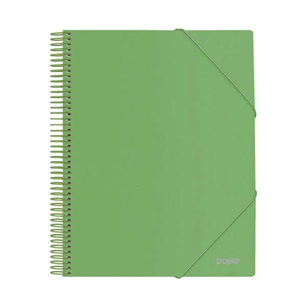 Dohe Carpeta con 40 Fundas Tamaño A4 - Tapa de Polipropileno Opaco de 800 Micras - Fundas Transparentes de 80 Micras - Espiral de Plastico de Color - Gomas Elasticas a Juego