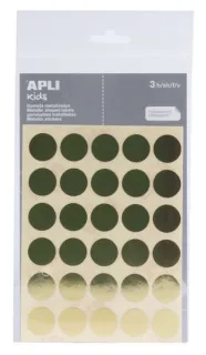 Apli Pack de 90 Gomets Redondos Ø 20mm - Adhesivo Permanente - Ideal para Escuelas Infantiles y Colegios - Color Oro