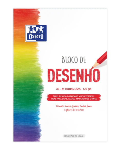 Oxford Dibujo Escolar Bloc Encolado A3 - Tapa Blanda/Contratapa Rigida - 24 Hojas 120gr - Papel Liso · Pack de 5 uds.
