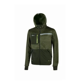 Upower Galaxy Sudadera de Trabajo con Cremallera - Talla 2XL - Transpirable, Secado Rapido, Bolsillos con Drenaje, Capucha Ajustable, Bandas Reflectantes, Proteccion DPI1 - Color Verde Oscur