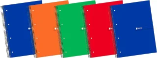 Enri Plus Cuaderno Espiral Formato A4+ Cuadriculado 5x5mm - 120 Hojas + 40 Gratis Microperforadas - Cubierta Extradura - Colores Surtidos · Pack de 5 uds.