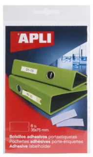 Apli Bolsillos Adhesivos para Etiquetas - 35 x 75mm - Cambia la Informacion de la Etiqueta Segun tus Necesidades - Contiene 8 Bolsillos por Bolsa