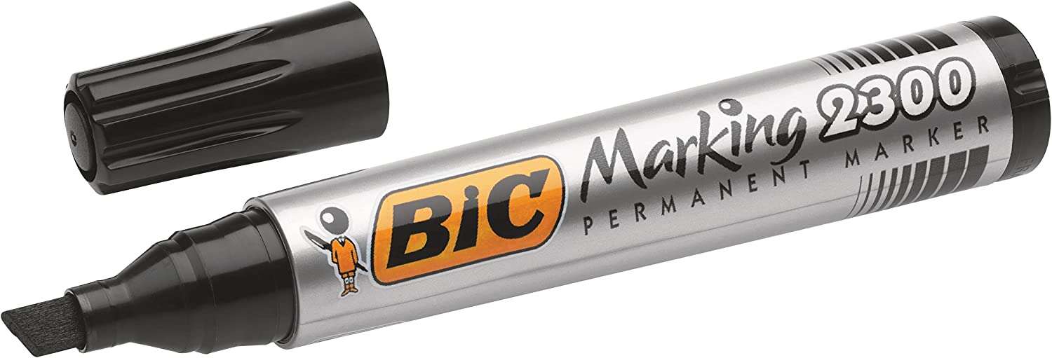 Bic Marking 2300 Ecolutions Rotulador Permanente - Punta Biselada - Trazo 3,7 - 5,5mm - Tinta con Base de Alcohol - Secado Rapido - Color Negro · Pack de 12 uds.