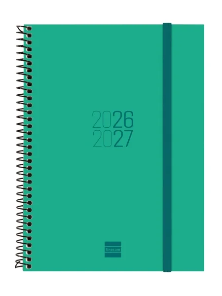 Finocam Espir Agenda Escolar 26/27 en Catalan - Semana Vista Horizontal - Formato E10 - 155x212mm - Tapas de Polipropileno - Papel de 80g/m2 - Espiral - Esquinas Microperforadas - Color Verde