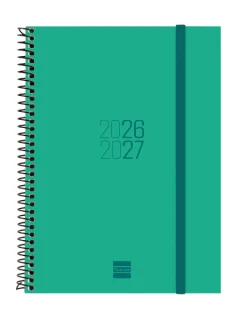 Finocam Espir Agenda Escolar 26/27 en Catalan - Semana Vista Horizontal - Formato E10 - 155x212mm - Tapas de Polipropileno - Papel de 80g/m2 - Espiral - Esquinas Microperforadas - Color Verd