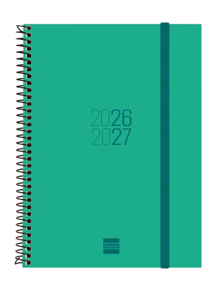 Finocam Espir Agenda Escolar 26/27 en Catalan - Semana Vista Horizontal - Formato E10 - 155x212mm - Tapas de Polipropileno - Papel de 80g/m2 - Espiral - Esquinas Microperforadas - Color Verde