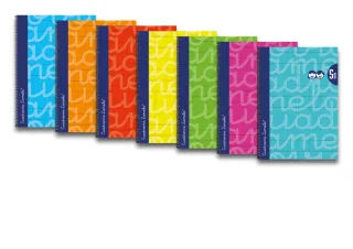 Lamela Pack de 6 Cuadernos de Espiral con 80 Hojas de 90g/m2 con Margen - Formato Folio - Pauta Cuadrovia de 5mm - Cubierta Extra Dura - Papel Offset Blanco Extra - Colores Surtidos
