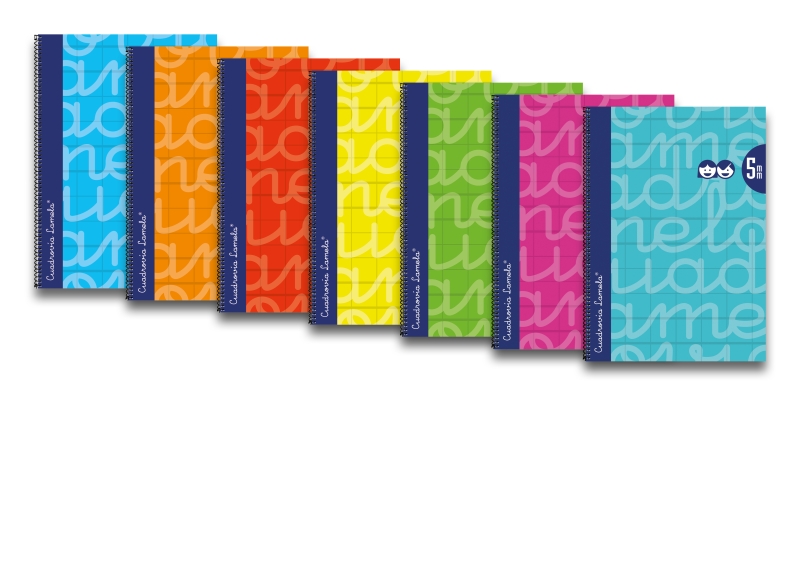 Lamela Pack de 6 Cuadernos de Espiral con 80 Hojas de 90g/m2 con Margen - Formato Folio - Pauta Cuadrovia de 5mm - Cubierta Extra Dura - Papel Offset Blanco Extra - Colores Surtidos