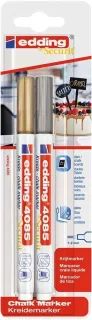 Edding 4085 Pack de 2 Rotuladores de Tiza Liquida - Punta Redonda - Trazo 1-3mm - Olor Neutro - Color Oro y Plata