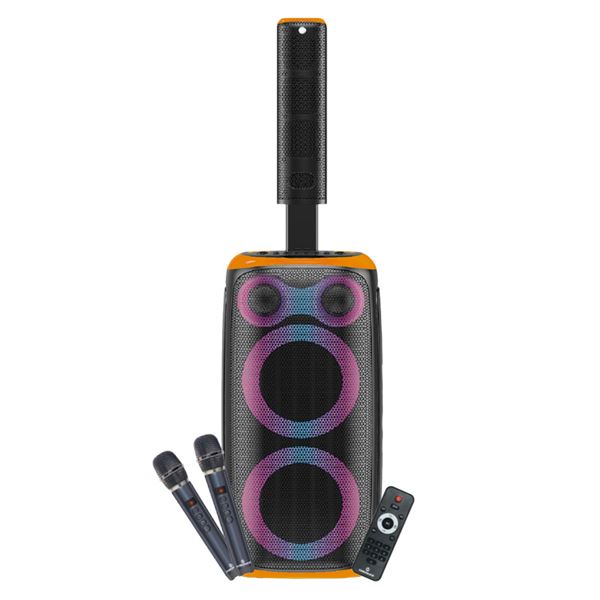 Coolsound Blast Pump 2.1 Altavoz Karaoke - 2x 6.5" - 80W RMS - 5 Tweeters - Iluminacion RGB - Bluetooth, USB, Tarjeta TF y Auxiliar - 2 Microfonos Inalambricos Incluidos - Mando a Distancia - Color Naranja