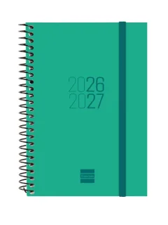 Finocam Espir Agenda Escolar 26/27 - Semana Vista Horizontal - Formato E8 - 120x171mm - Tapas de Polipropileno - Papel de 80g/m2 - Espiral Metalica - Esquinas Microperforadas - Color Verde
