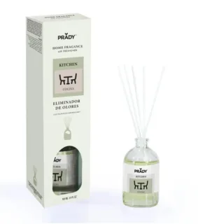 Prady Ambientador Mikado Neutralizador de Olores Para Cocina - Frasco de Cristal 100 ml y Varitas Difusoras