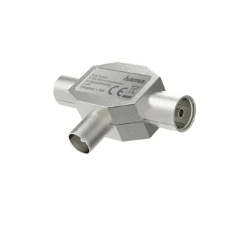 Hama Essential Divisor de Antenas - Coaxial Hembra x2 - Coaxial Macho - Metalico - Color Plata