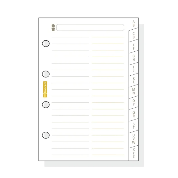 Finocam C175 Indice Alfabetico para Agendas Classic - 12 Solapas - Formato 601 - 56x89x3mm - Cartulina - Color Blanco