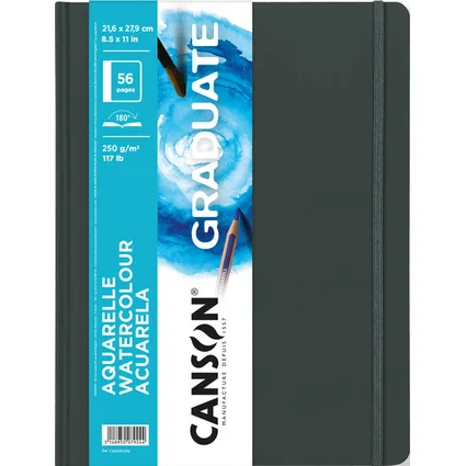 Canson Graduate Acuarela Cuaderno con 28 Hojas - 21.6x27.9cm - 250g - Grano Fino - Color Blanco