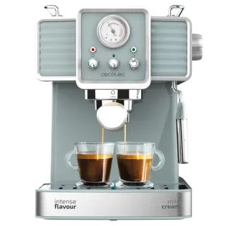 Cecotec Power Espresso 20 Tradizionale Cafetera Espresso - 1350W - 20bar - Manometro - Vaporizador Orientable - Capacidad 1.5L - Estilo Vintage - Acero Inoxidable - Color Menta