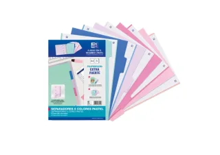 Oxford Strongline A4 Separadores 5 Posiciones - Plastico Opaco Resistente - 4 Taladros para Facil Colocacion - Grosor de 500 Micras - Tamaño Estandar A4 - Colores Surtidos