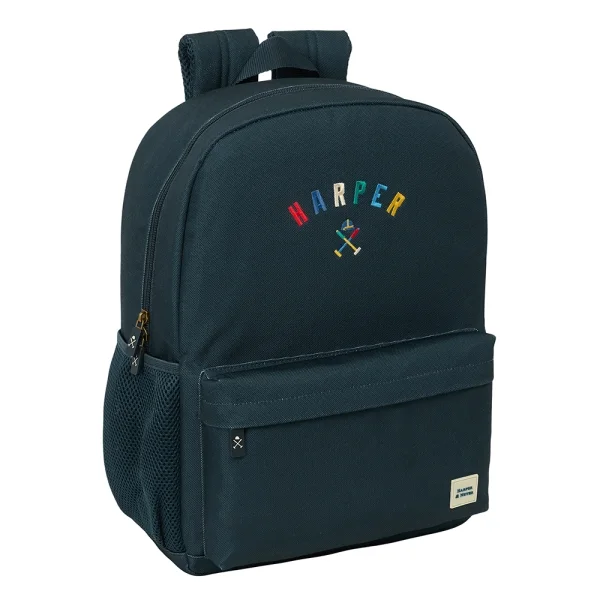Safta Harper and Neyer Mochila Adaptable a Carro - Tirador Doble - Hombreras Ergonomicas - Bolsillo Frontal - Asa Superior - 18L - 320x140x430mm - Color Azul Marino