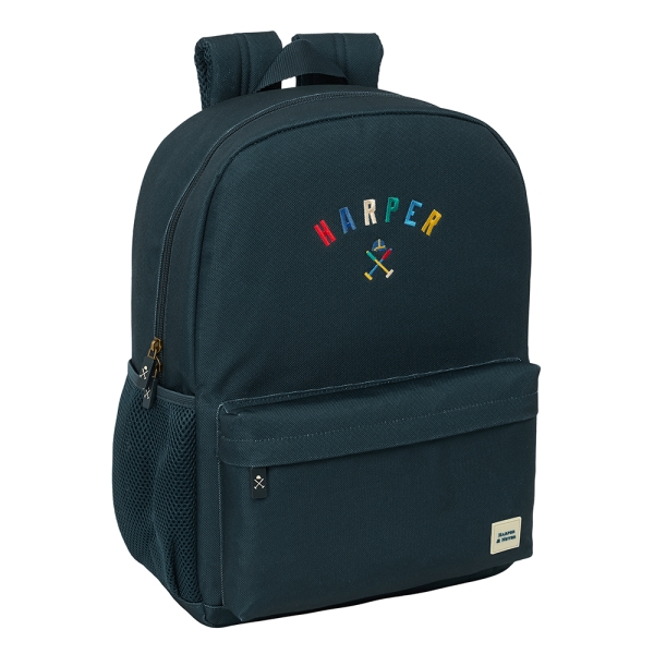 Safta Harper and Neyer Mochila Adaptable a Carro - Tirador Doble - Hombreras Ergonomicas - Bolsillo Frontal - Asa Superior - 18L - 320x140x430mm - Color Azul Marino