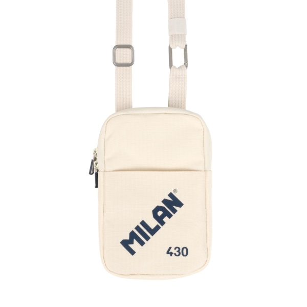 Milan Coleccion 430 Bolso Pequeño Bandolera - Tamaño Bolso 19x2.3x12.8cm - Cierre de Cremallera - Mosqueton de Aluminio - Color Beige
