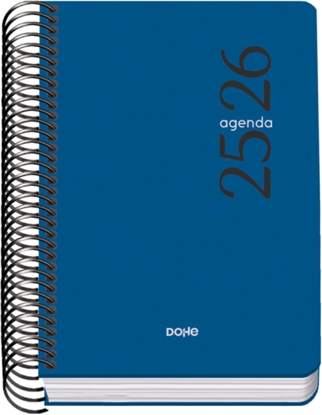 Dohe Esencial Agenda Escolar 25/26 Espiral A6 - Dia Pagina - Papel 70g/m2 - Cubierta en Polipropileno - Color Azul · Pack de 10 uds.