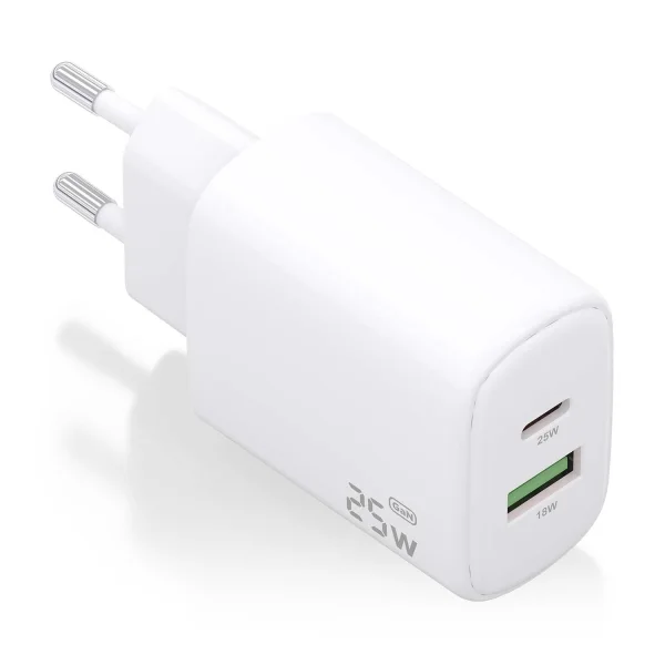 Aisens Cargador 25W - 1xUSB-C PD3.0 - 1xUSB-A QC3.0 - Color Blanco