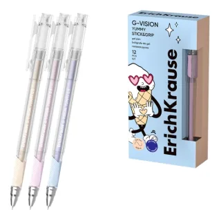 ErichKrause G-Vision Stick and Grip Yummy Boligrafo con Capuchon - Modelos Surtidos - Trazo 0.4mm - Tinta de Gel - Resistente al Agua - Agarre de Goma - Secado Rapido - Tapa Ventilada - Colo