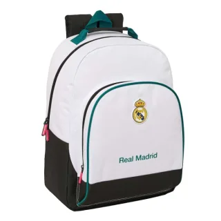 Safta Real Madrid Equipacion 26/27 Mochila - Adaptable a Carro - Bolsillo Frontal - Hombreras y Espalda Acolchada - Cremallera con Doble Tirador - Asa de Mano - 32x42x15cm - Color Blanco y N