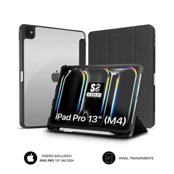 Subblim Funda Exclusiva para iPad Pro 13" M4 2024 - Cierre Magnetico - Bordes Reforzados - 2 Posiciones de Soporte - Color Negro/Transparente