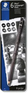 Staedtler Mars Lumograph Black Artist Pencil 100B Pack de 6 Lapices de Grafito - Resistencia a la Rotura - Graduaciones Surtidas