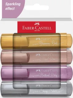 Faber-Castell Textliner 46 Pack de 4 Marcadores Metalizados - Punta Biselada - Trazo entre 1mm y 5mm - Tinta con Base de Agua - Colores Pastel Surtidos