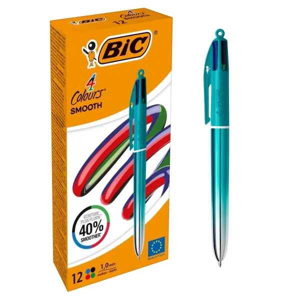 Bic 4 Colours Smooth Gradient Verde Boligrafo de Bola Retractil - Punta Media de 1.0mm - Escritura un 40% mas Suave - 4 Colores · Pack de 12 uds.