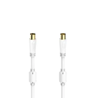 Hama Essential Cable Coaxial de Antena Macho/Hembra - Longitud 3m- Terminales Chapados en Oro - Triple Blindaje - Apantallamiento 100dB - Impedancia 75Ohm - Color Blanco