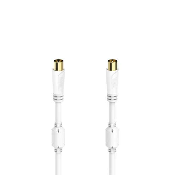 Hama Essential Cable Coaxial de Antena Macho/Hembra - Longitud 3m- Terminales Chapados en Oro - Triple Blindaje - Apantallamiento 100dB - Impedancia 75Ohm - Color Blanco