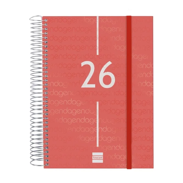Finocam Year Agenda de Espiral en Catalan - Anual 2026 - Tapa Ligera - Formato E10 - 175x29x212mm - 1 Dia por Pagina - Color Rojo