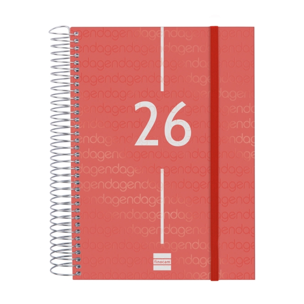 Finocam Year Agenda de Espiral en Catalan - Anual 2026 - Tapa Ligera - Formato E10 - 175x29x212mm - 1 Dia por Pagina - Color Rojo