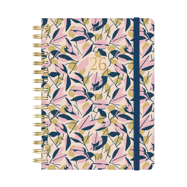 Finocam You Agenda de Espiral en Catalan - Anual 2026 - Planificador - Cierre de Goma - Formato E10 - 180x30x220mm - 1 Dia por Pagina - Tematica de Hojas