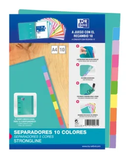 Oxford Strongline A4 Separadores - 10 Posiciones de Diferentes Colores - 4 Taladros - Cartulina 200gr · Pack de 25 uds.