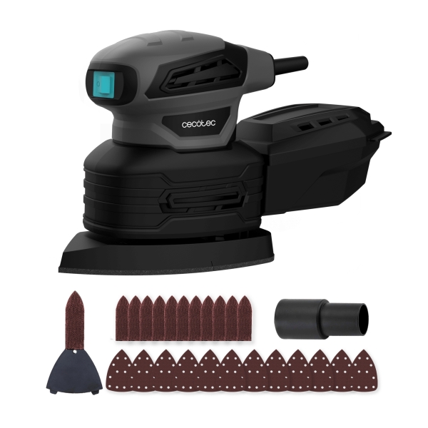 Cecotec PerfectSurface 180 Delta Lijadora Orbital - 180W - 28.000 Vibraciones por Minuto - Cable 3m - Incluye Accesorios - Conector para Aspiradora - Deposito de Polvo - Color Gris Oscuro