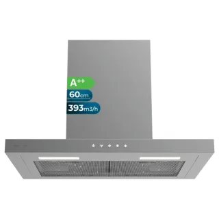 Cecotec Bolero Flux TT 604000 Inox A++ Campana Extractora de 60cm - Succion 393m3/h - Luz LED - Filtros Aptos para Lavavajillas - Varias Velocidades - Filtros de Carbono Incluidos - Color Gr