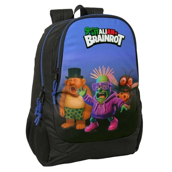 Safta Brainrot Mochila - 23L - Adaptable a Carro - Espalda Acolchada - Portabotellas - Cremallera con Doble Tirador - Asa de Mano - Hombreras Ergonomicas - 32x44x16cm - Color Negro y Azul