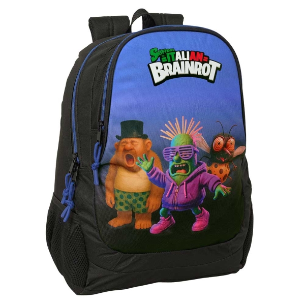 Safta Brainrot Mochila - 23L - Adaptable a Carro - Espalda Acolchada - Portabotellas - Cremallera con Doble Tirador - Asa de Mano - Hombreras Ergonomicas - 32x44x16cm - Color Negro y Azul