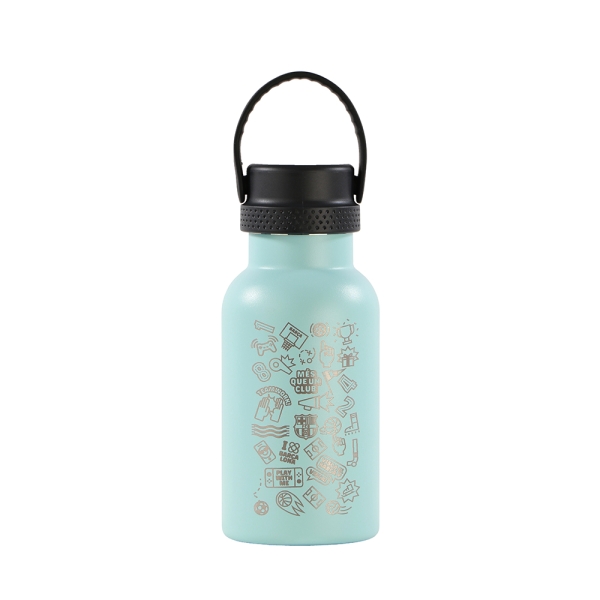 Safta F.C. Barcelona Botella Reutilizable 350ml - Doble Pared con Aislamiento - Base de Silicona - Conserva Temperatura 12h Caliente / 24h Caliente - 19.5x7.3x7.3cm - Color Cyan Light