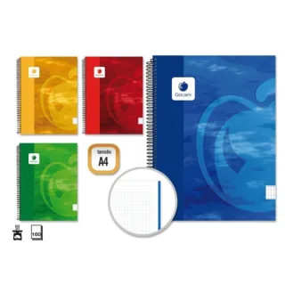 Golden Cuaderno Espiral A4 160 Hojas 60grs Cuadricula 5x5 - Hojas Microperforadas - Tapa Dura Plastificada - Colores Surtidos · Pack de 4 uds.