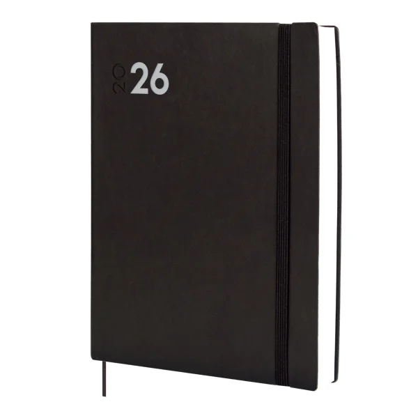 Finocam Dynamic Mara Agenda Profesional en Catalan - Anual 2026 - Tapa Blanda - Cierre con Goma Elastica - Formato Y12 - 214x25x275mm - 1 Dia por Pagina - Color Negro