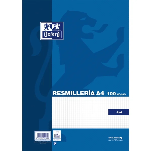 Oxford School Classic Paquete de 100 Hojas A4 Cuadricula 4x4 - 100430215