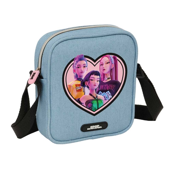 Safta K-Pop Demon Hunters Huntr/X Bolsito con Bandolera Ajustable - Compacto - Cierre con Cremallera - 16x18x4cm - Color Azul Claro