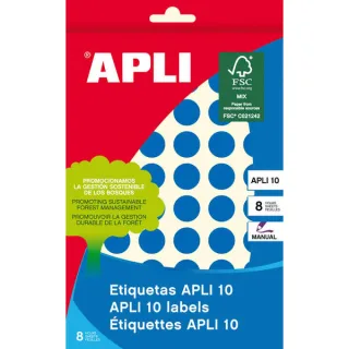 Apli Pack de 616 Etiquetas Redondas Ø13mm - 8 Hojas por 77 Etiquetas - Adhesivo Permanente - Aptas para Escritura Manual - Color Azul