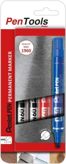 Pentel PenTools Pack de 4 Rotuladores Permanentes Industriales Pentel Pen N60 - Punta Biselada Resistente y Duradera - Trazo 1,5-7mm - Resistente a Agua y Luz - Colores 2x Negro, Azul, y Roj